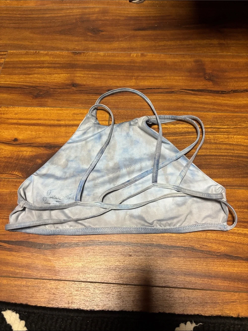 Frankie's Bikinis Blue Tie-Dye High Neck Bikini Top